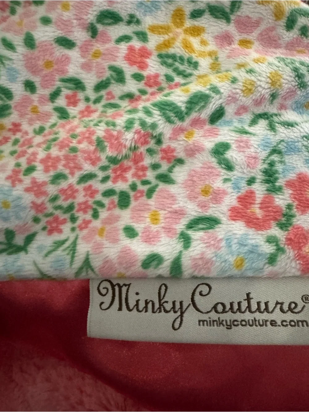 MinkyCouture Floral Plush Throw Blanket in Pink & White
